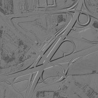 Digital elevation model. GIS 3D illustration made after proccesing aerial pictures taken from a drone. It shows a large road junction with numerous intersections which run at different levels